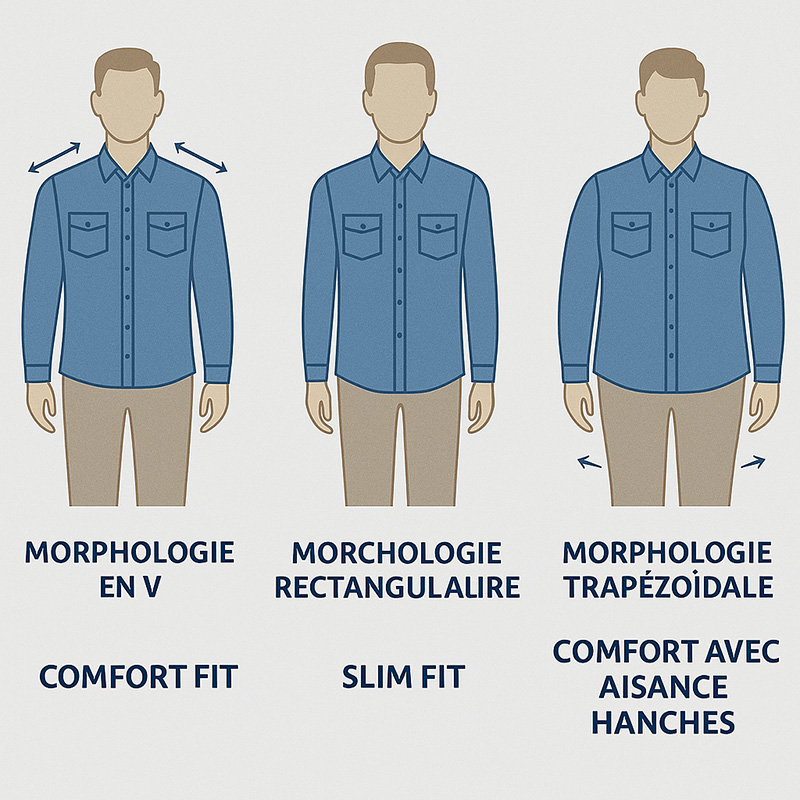 Csoir la coupe de sa chemise jean par rapport à sa morphologie