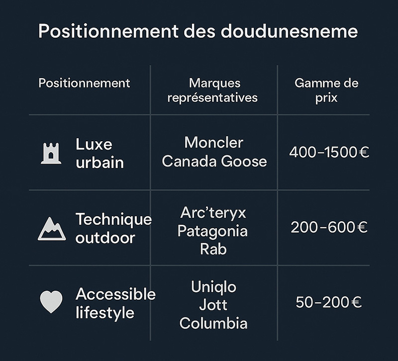 Tarifs et style de doudoune