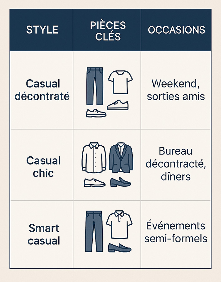 Tableau des differents styles casual