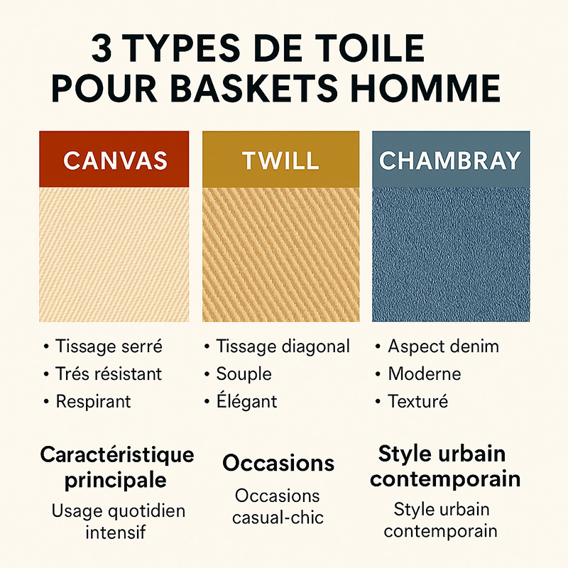 3 types de toile de baskets pour homme